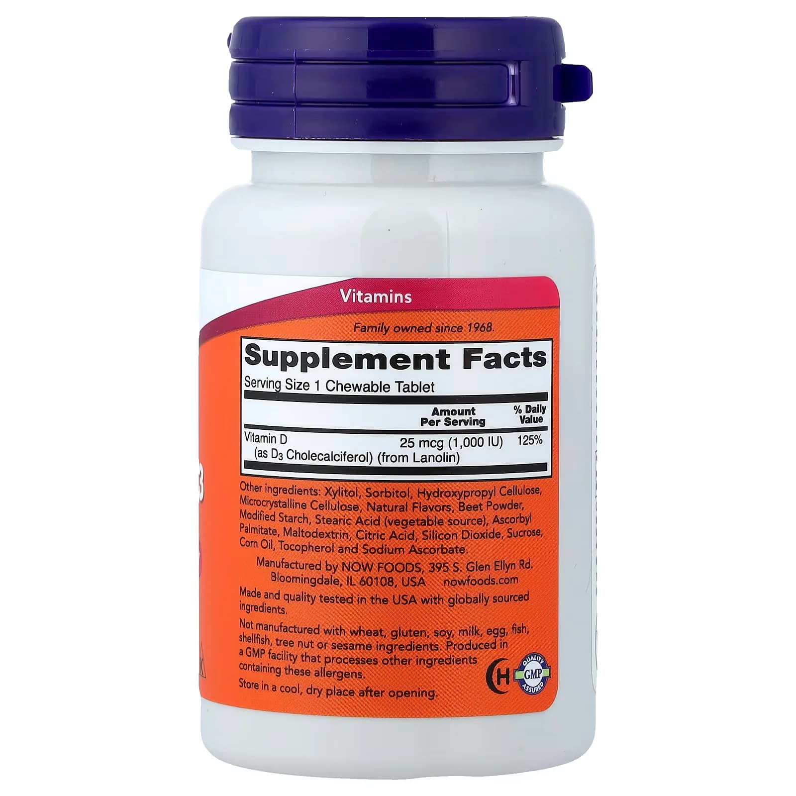NOW Foods Chewable Vitamin D-3 Fruit 25 mcg (1000 IU) Chewables
