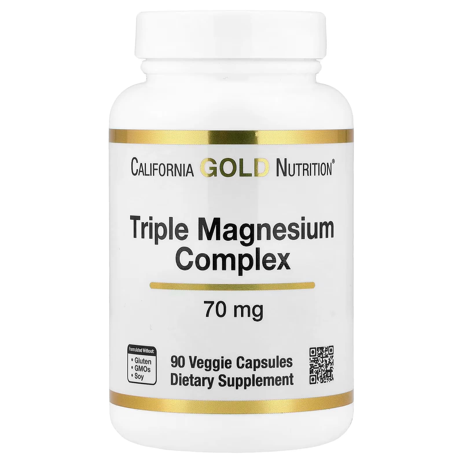California Gold Nutrition Triple Magnesium Complex 70 mg 90 Veggie Capsules