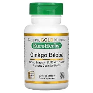 California Gold Nutrition EuroHerbs™ Ginkgo Biloba Extract 120 mg, 60 Veggie Capsules