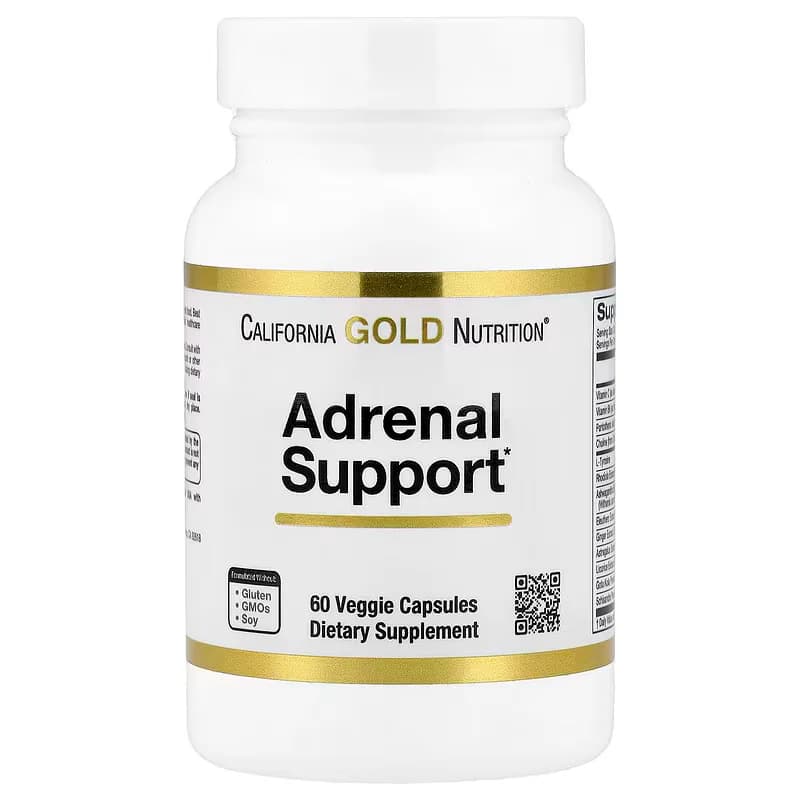 California Gold Nutrition Adrenal Support with L-Tyrosine Rhodiola Extract 60 Veggie Capsules