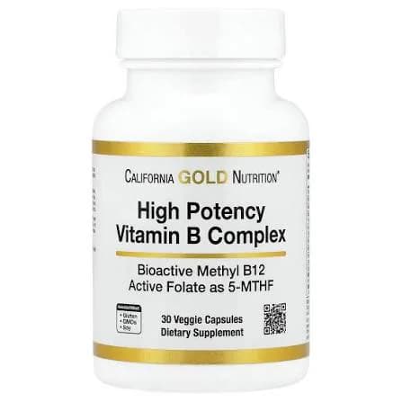 California Gold Nutrition Vitamin B Complex with Folate Biotin 60 Veggie Capsules