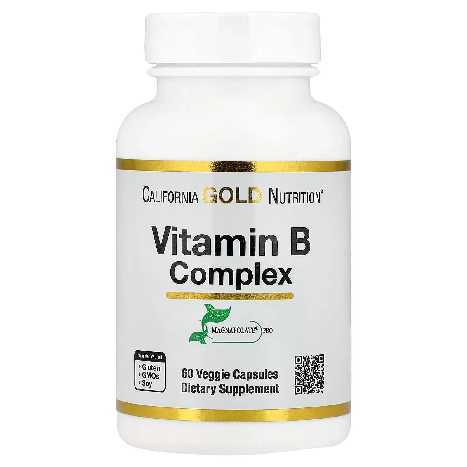 California Gold Nutrition Vitamin B Complex with Folate, Biotin, Pantothenic Acid & Vitamin B6, 60 Veggie Capsules