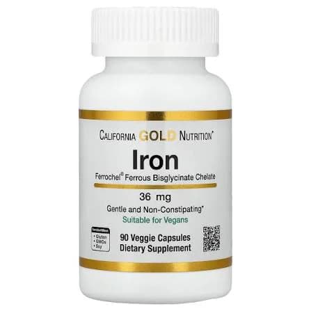 California Gold Nutrition Ferrochel® Iron (Bisglycinate), 36 mg, 90 Veggie Capsules