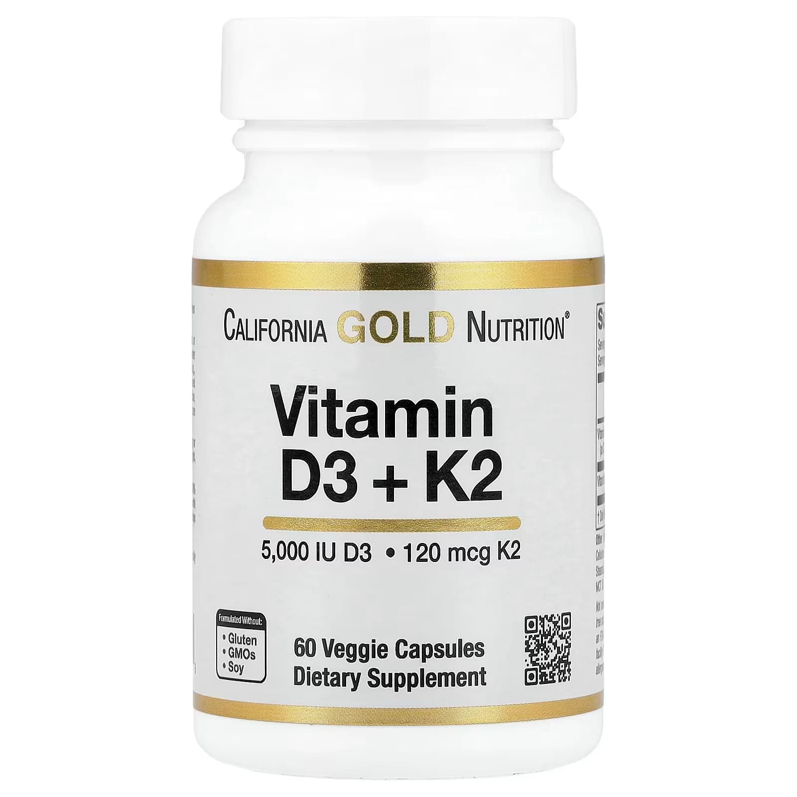 California Gold Nutrition Vitamin D3 + K2 as MK-7 Veggie Capsules