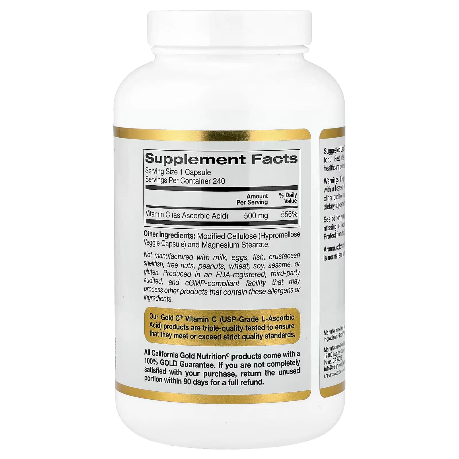 California Gold Nutrition Gold C Vitamin C Supplement Facts