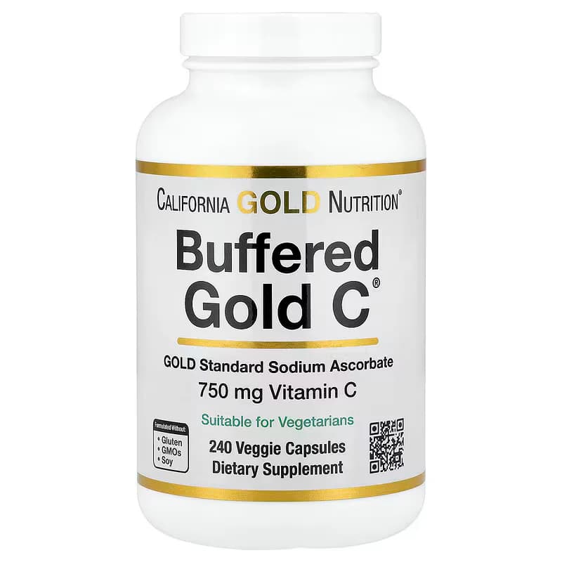 California Gold Nutrition Buffered Gold C® GOLD Standard Sodium Ascorbate (Vitamin C) 240 Veggie Capsules