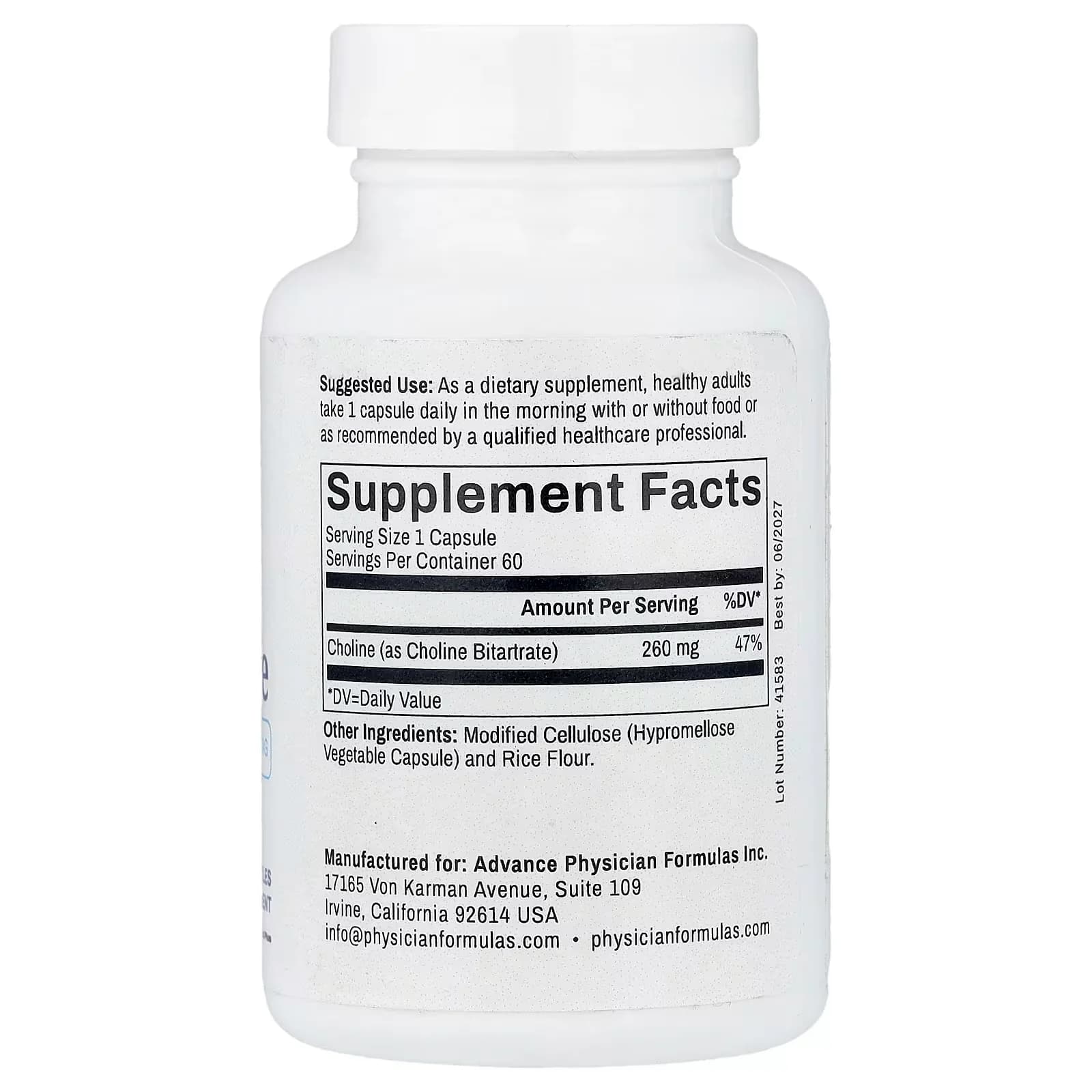 Get Advance Physician Formulas Choline Bitartrate 260mg Price in Pakistan