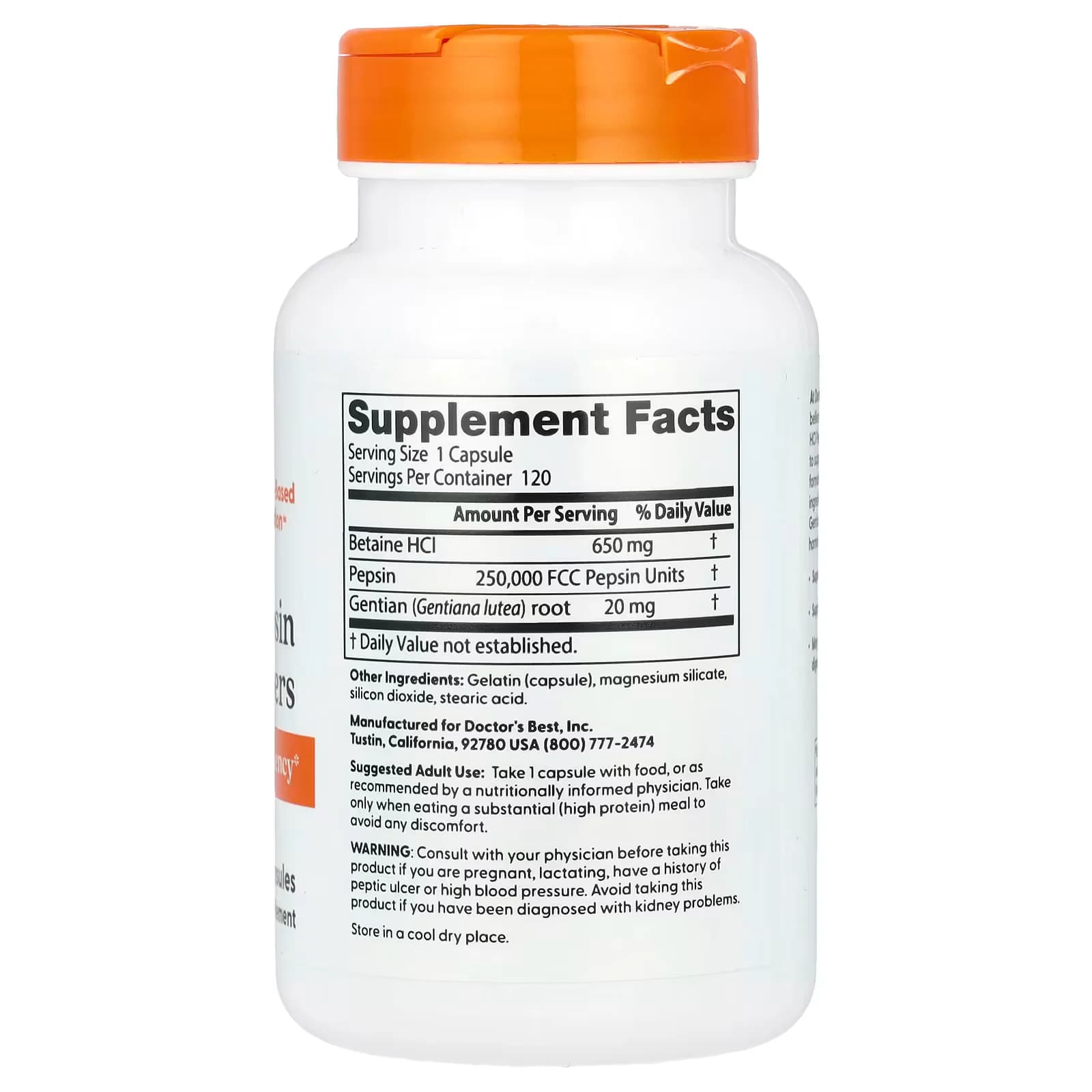 Doctor's Best Betaine HCl Pepsin & Gentian Bitters Capsules in Pakistan