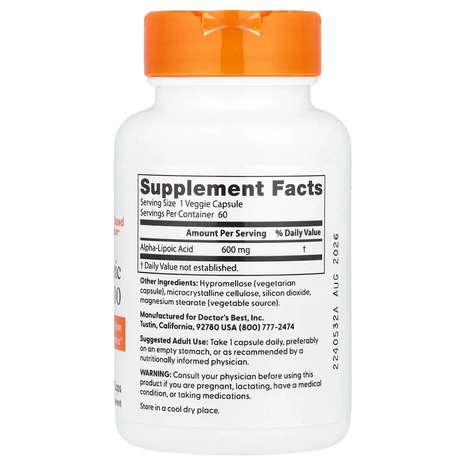 Doctor's Best Alpha-Lipoic Acid 600 600mg Veggie Caps