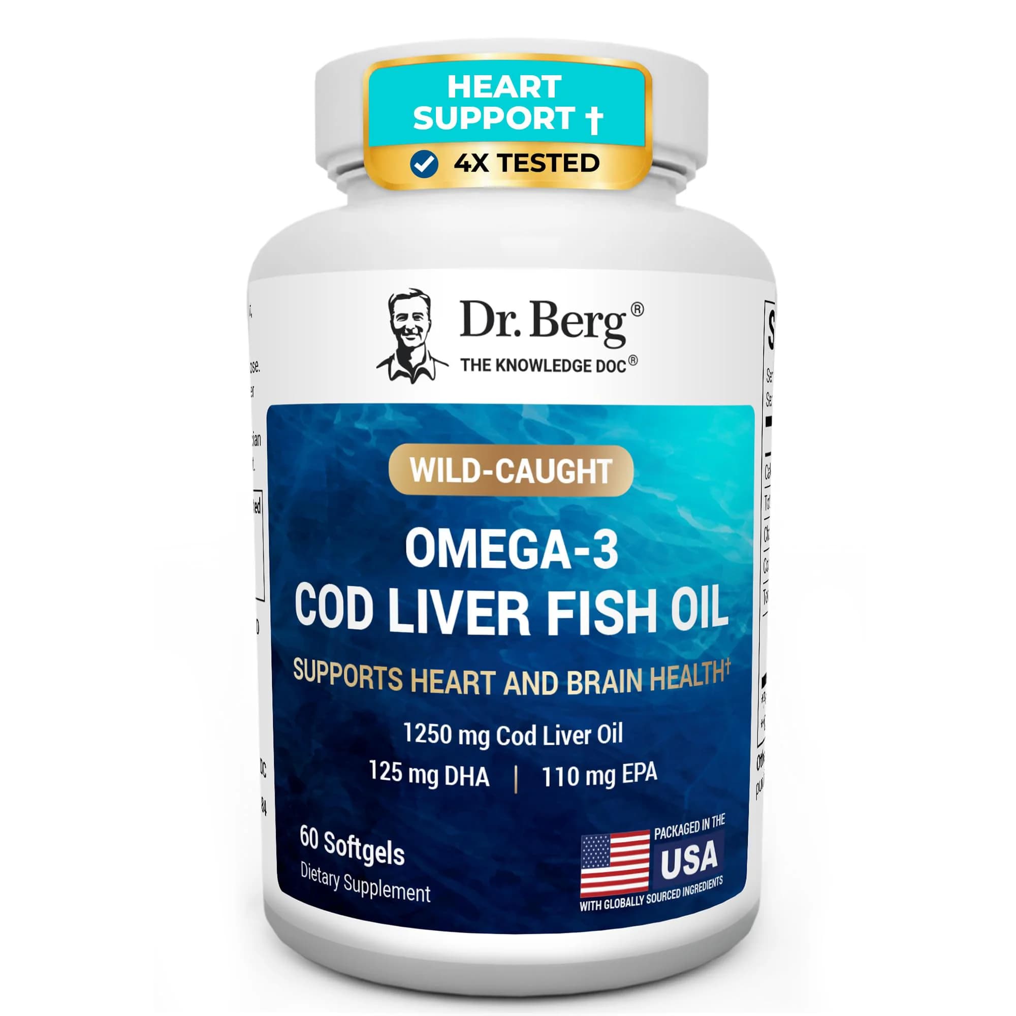 Wild-Caught Omega-3 Cod Liver Fish Oil DHA EPA – 60 Softgels