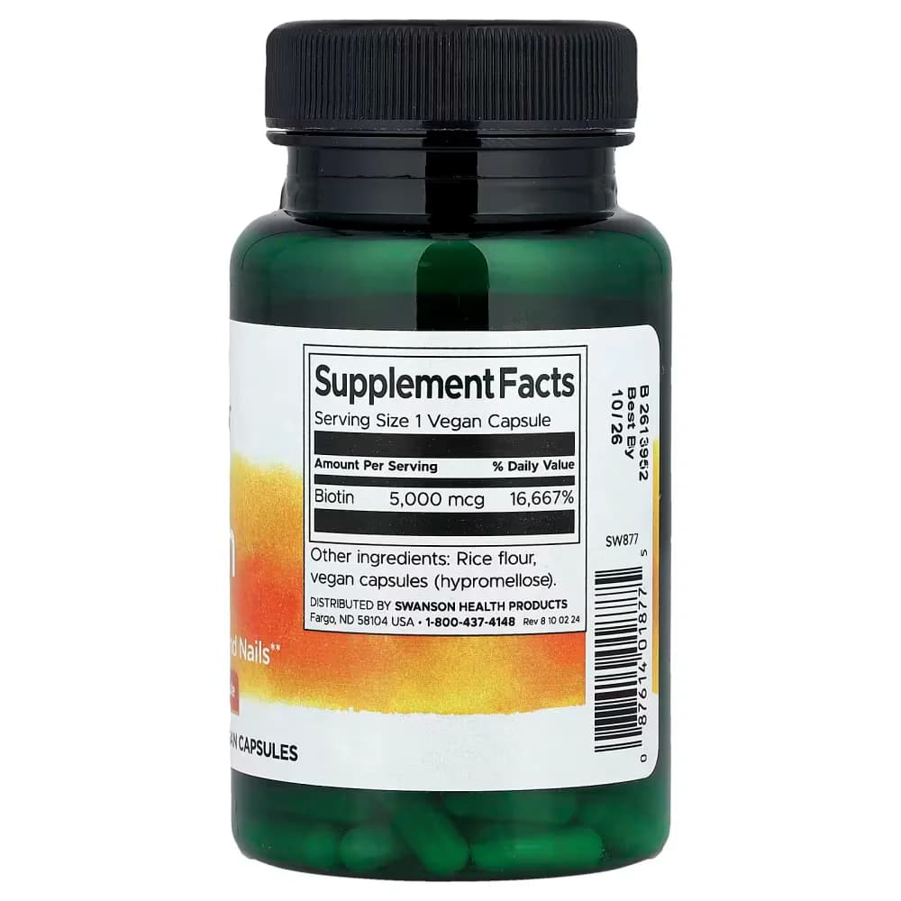 Swanson Biotin 5000mcg Vegan Capsules in Pakistan | Herbal Mart