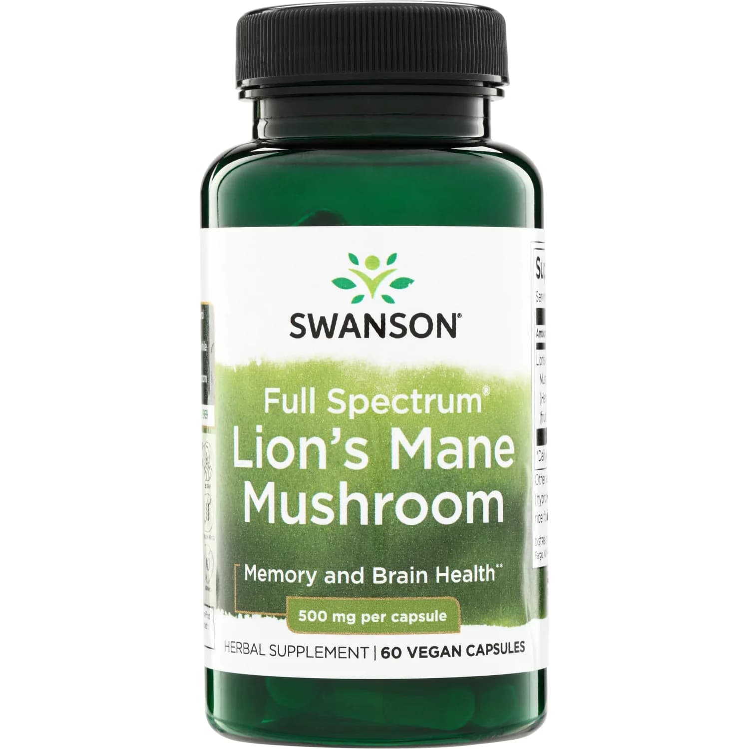 Swanson Vitamins Full Spectrum Lion's Mane Mushroom 500mg, 60 Vegan Capsules