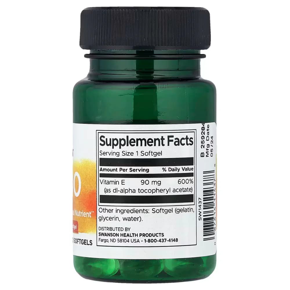 Swanson Vitamins Vitamin E-200, 90 mg (200 IU), 90 Softgels