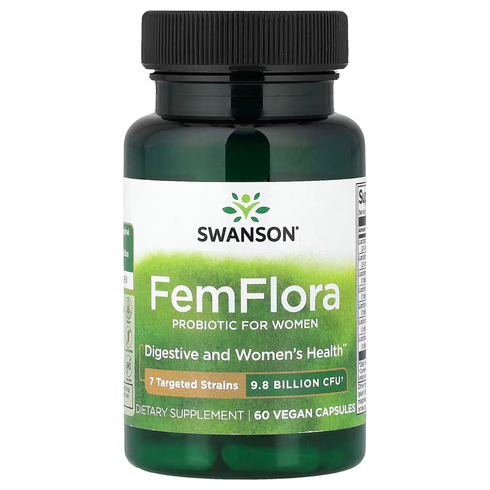 Swanson Vitamins FemFlora Probiotic For Women, 9.8 Billion CFU 60 Vegan Capsules