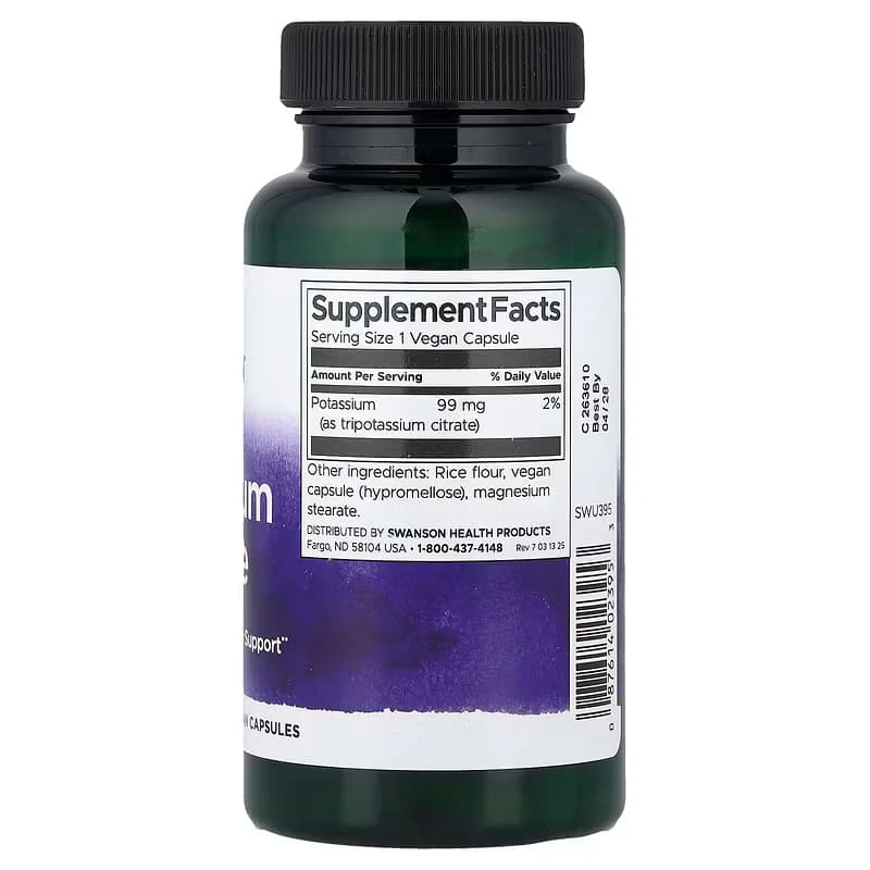 Swanson Potassium Citrate 99mg 120 Vegan Capsules