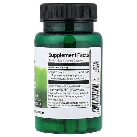 Swanson Vitamins Shilajit Extract Standardized 400mg 60 Veggie Capsules