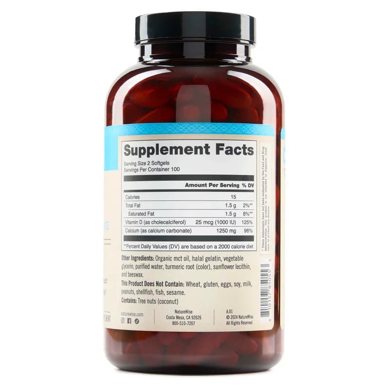 NatureWise Calcium 1250 mg with Vitamin D3 1000 IU Softgels