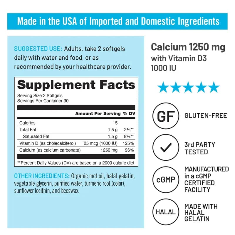 NatureWise Calcium 1250 mg with Vitamin D3 1000 IU Softgels