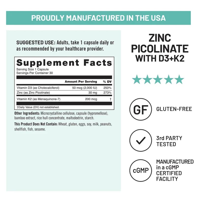 NatureWise Zinc Picolinate with D3 + K2 30 Capsules in Pakistan