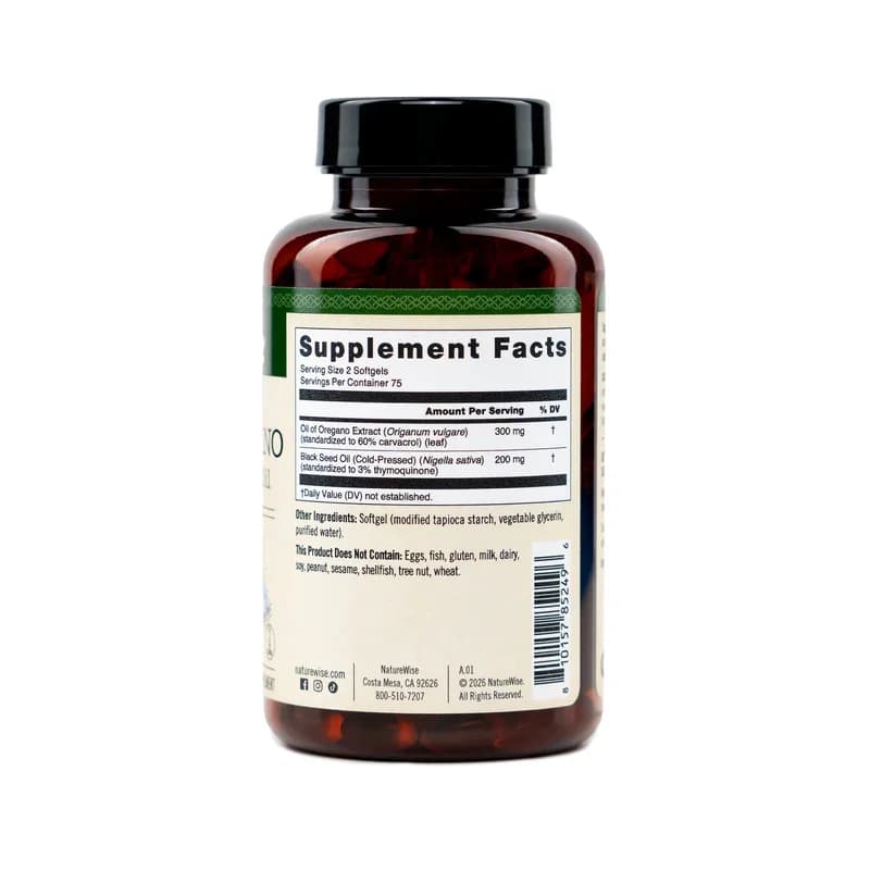 NatureWise Vegan Oil of Oregano with Black Seed Oil Softgels