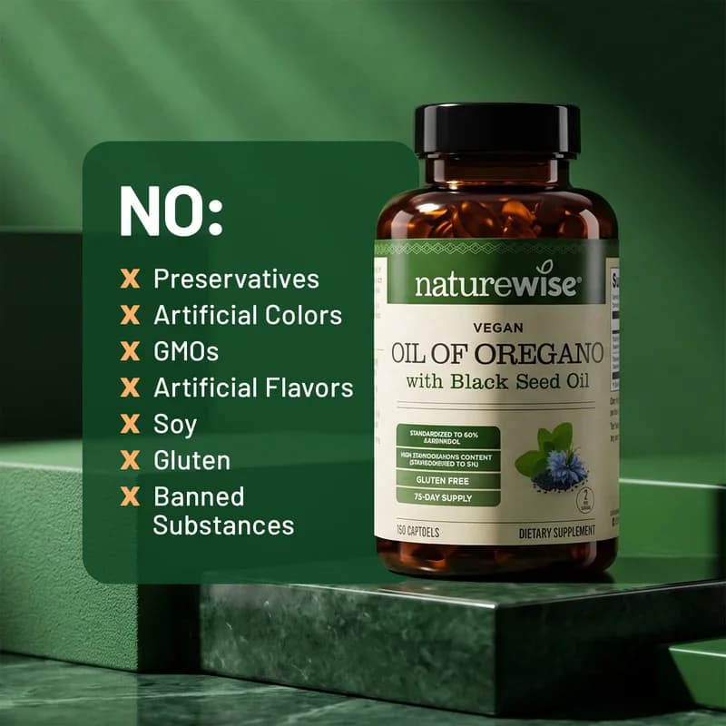 NatureWise Vegan Oil of Oregano with Black Seed Oil Softgels