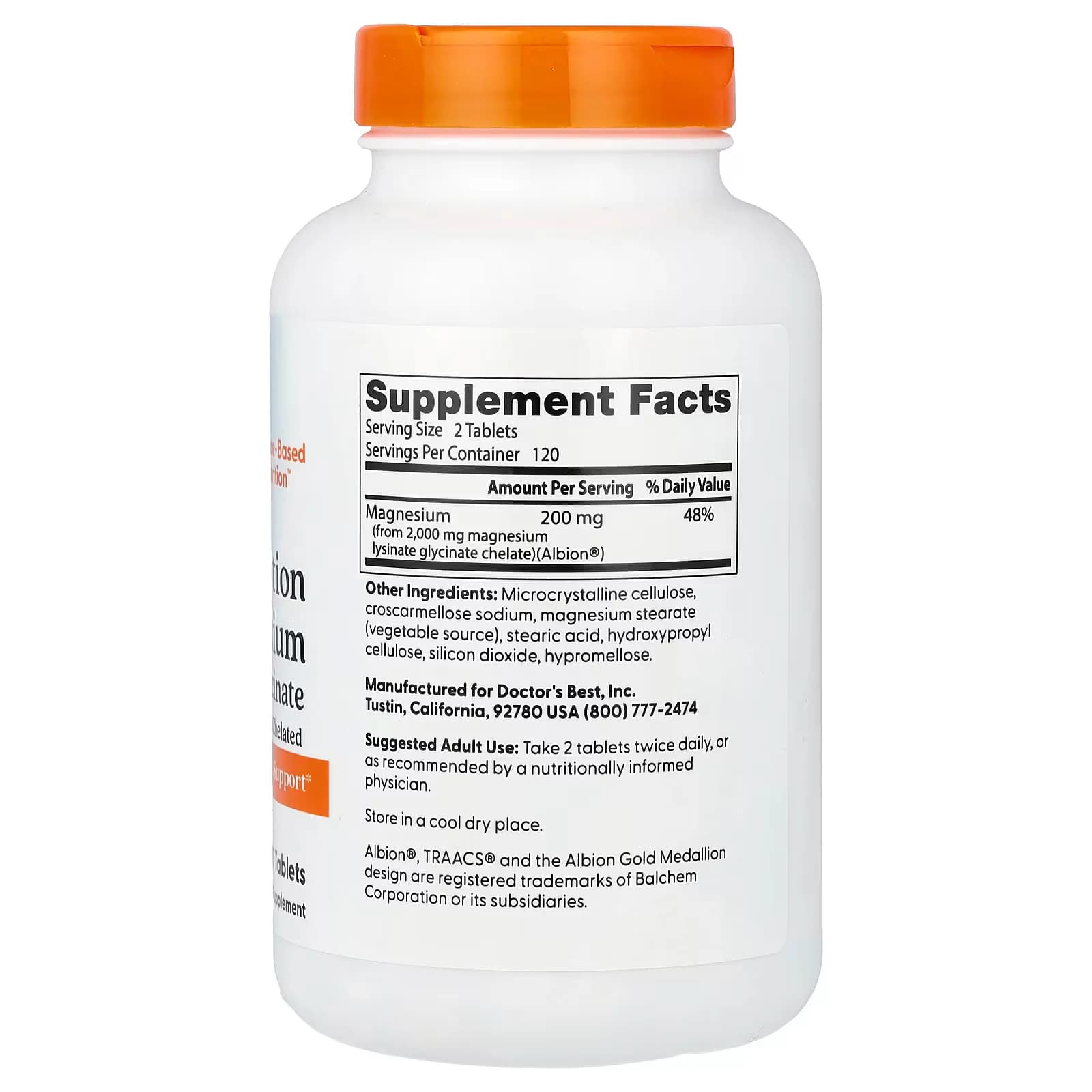 Doctor's Best High Absorption Magnesium Lysinate Glycinate 100mg Tablets