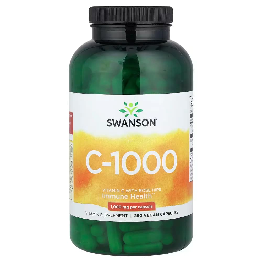 Swanson Vitamins C-1000 Vitamin C With Rose Hips 250 Vegan Capsules