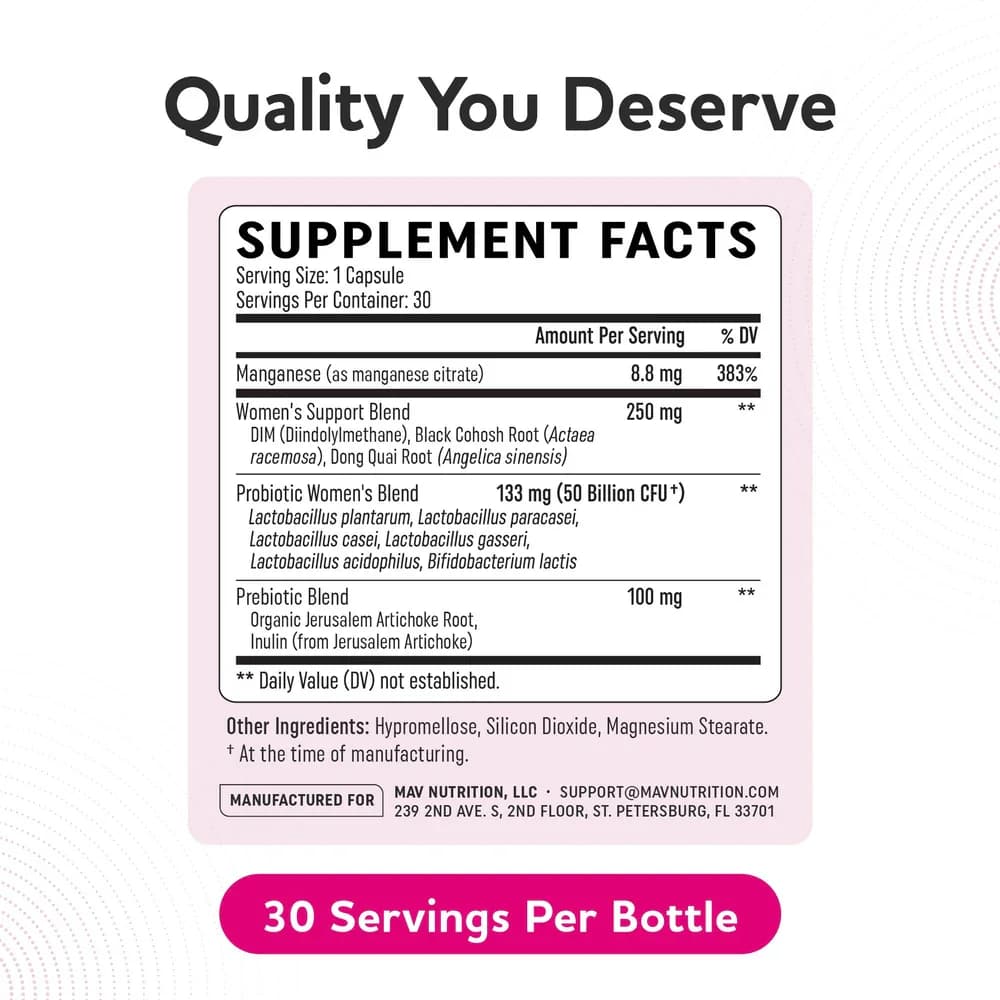 MAV Nutrition Probiotic for Women – 50 Billion CFU, 30 Capsules