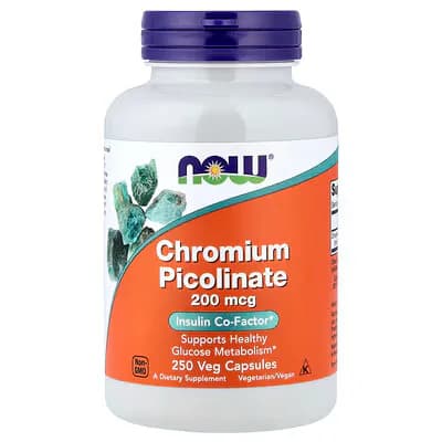 NOW Foods Chromium Picolinate 200mcg 250 Veg Capsules
