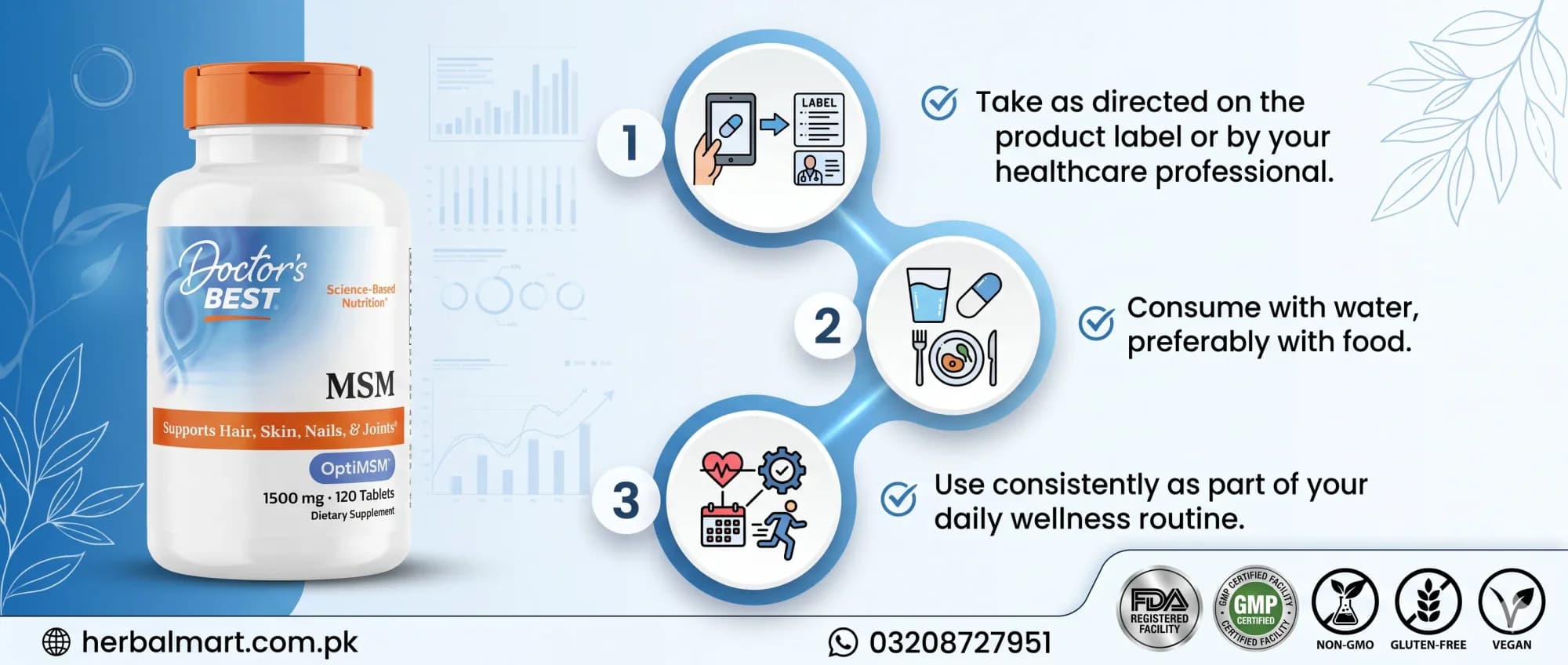 Doctor's Best MSM with OptiMSM® 1500 mg 120 Tablets - key benefits