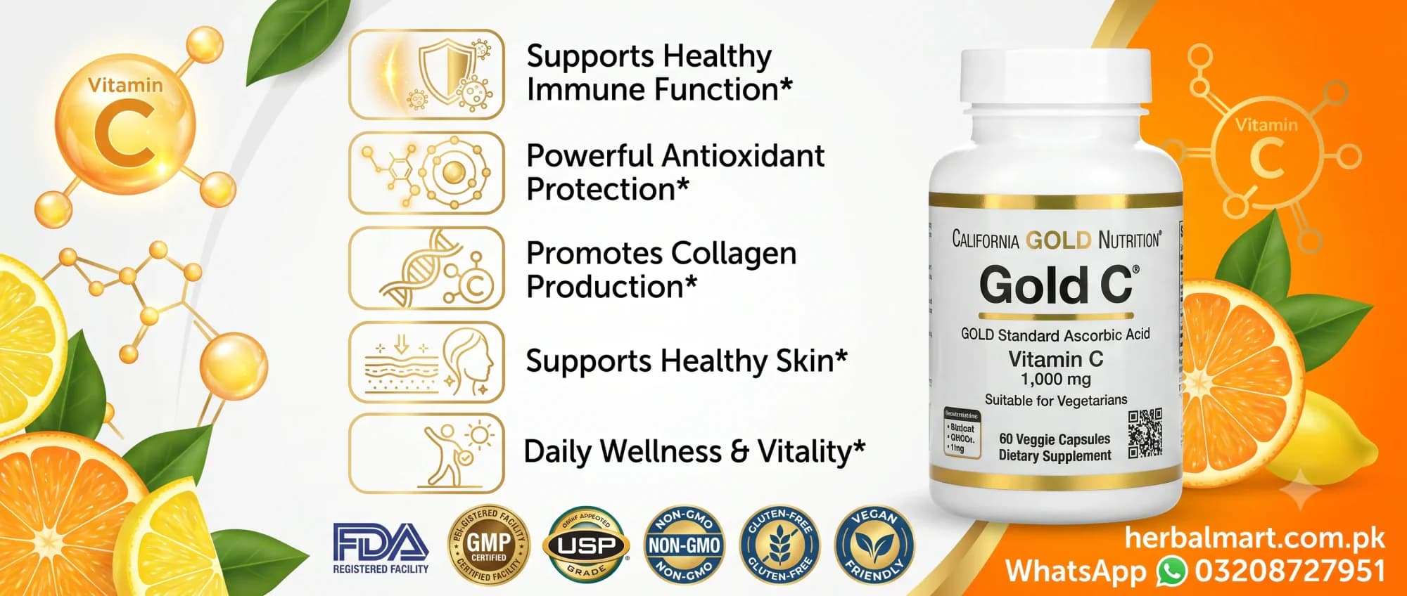 California Gold Nutrition Gold C® USP Grade Vitamin C 1000 mg, 60 Veggie Capsules - key benefits