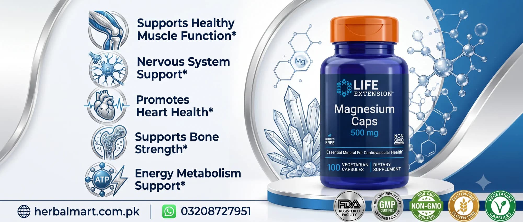 Life Extension, Magnesium Caps, 500 mg, 100 Vegetarian Capsules - key benefits