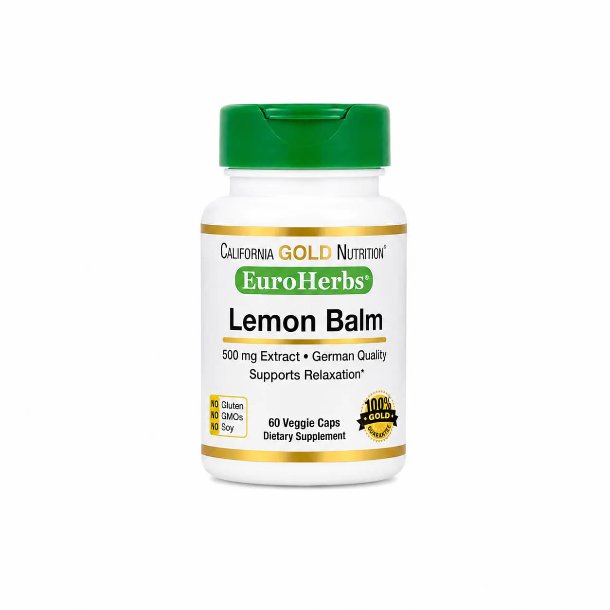 California Gold Nutrition EuroHerbs™ Lemon Balm Extract 500 mg 60 Veggie Capsules — California Gold Nutrition — Veggie Capsules — in Pakistan
