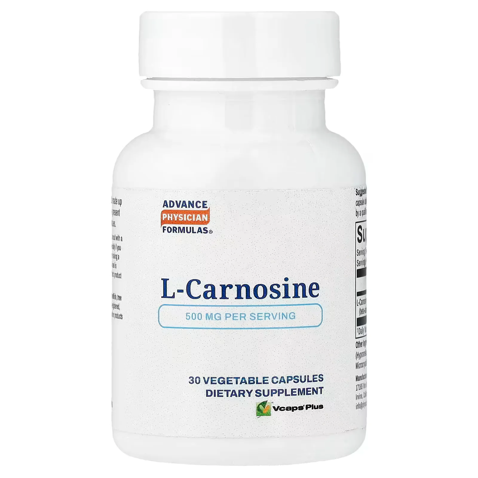Advance Physician Formulas L-Carnosine 500mg  30 Vegetable Capsules