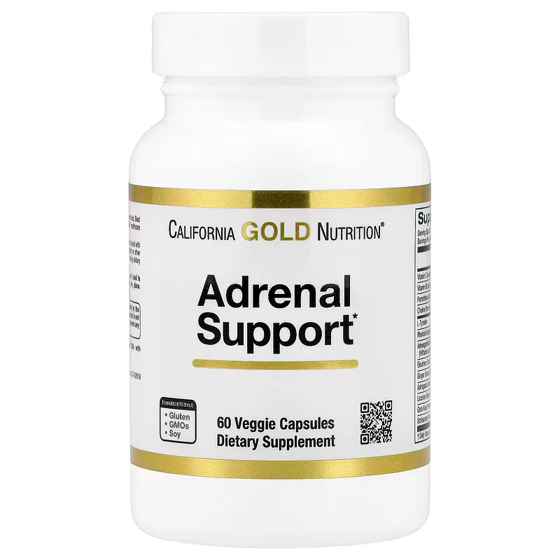 California Gold Nutrition Adrenal Support with L-Tyrosine Rhodiola Extract 60 Veggie Capsules