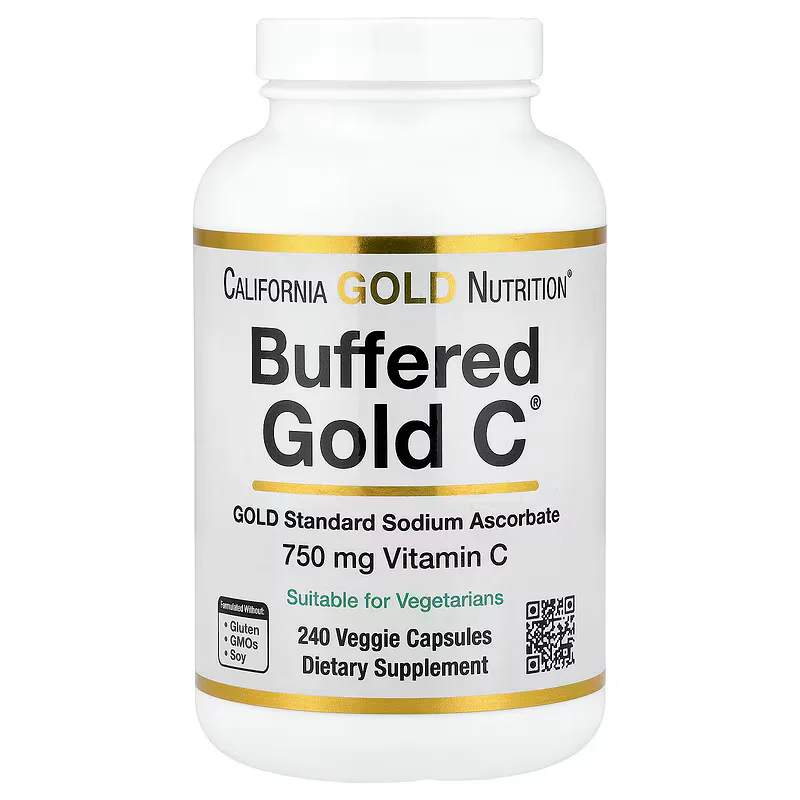 California Gold Nutrition Buffered Gold C® GOLD Standard Sodium Ascorbate (Vitamin C) 240 Veggie Capsules