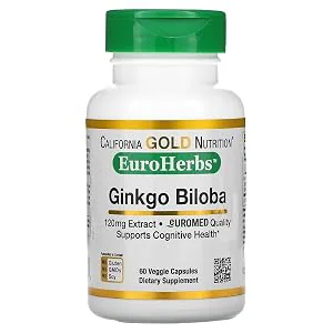 California Gold Nutrition EuroHerbs™ Ginkgo Biloba Extract 120 mg, 60 Veggie Capsules
