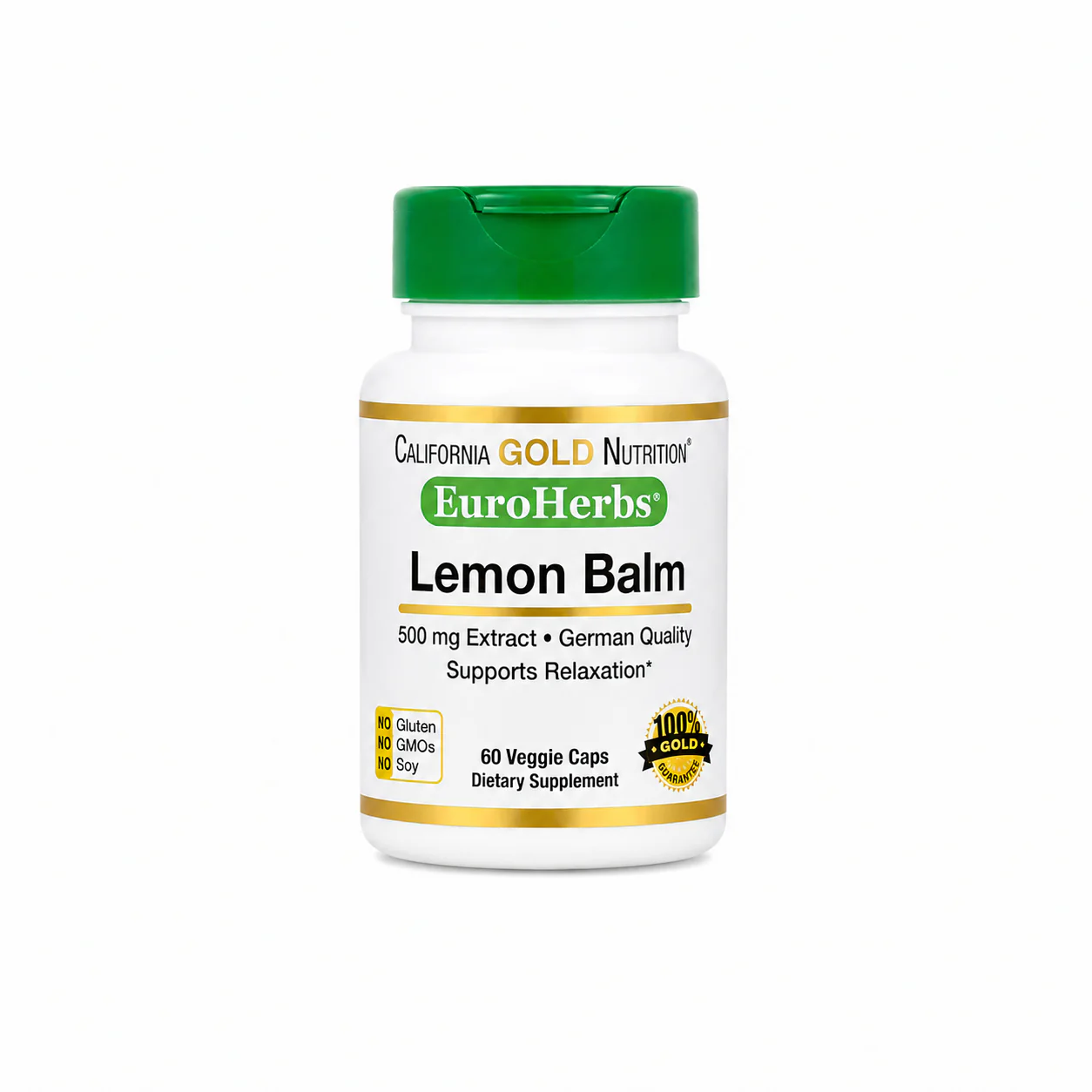 California Gold Nutrition EuroHerbs™ Lemon Balm Extract 500 mg 60 Veggie Capsules