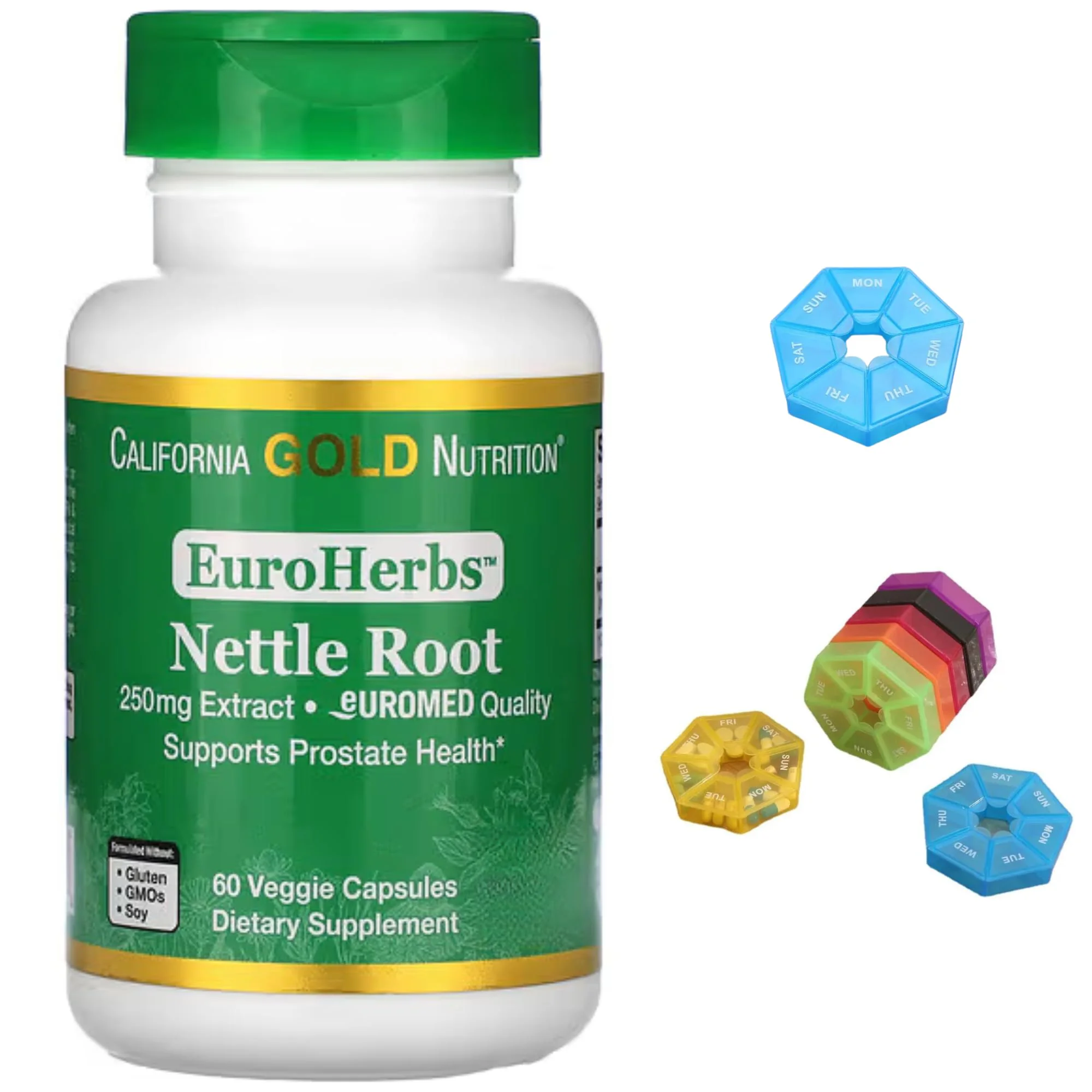 California Gold Nutrition EuroHerbs® Nettle Root Extract, 250mg  60 Veggie Capsules