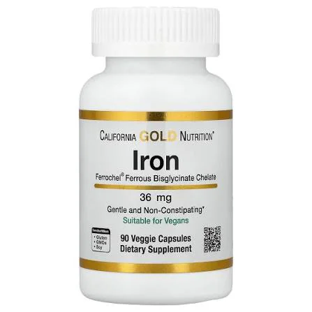 California Gold Nutrition Ferrochel® Iron (Bisglycinate), 36 mg, 90 Veggie Capsules