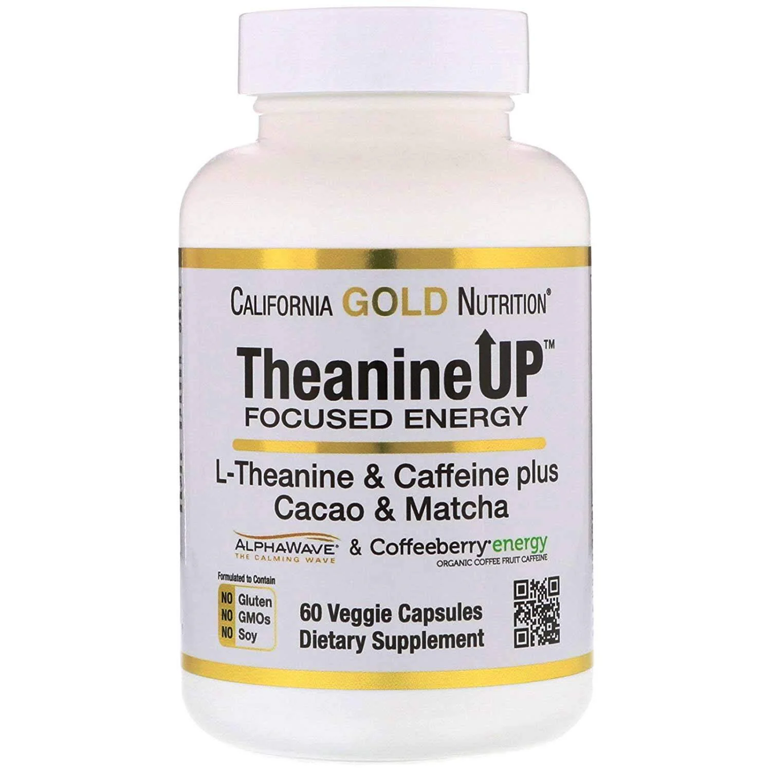 California Gold Nutrition TheanineUP® L-Theanine & Caffeine 60 Veggie Capsules