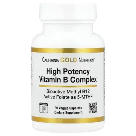 California Gold Nutrition Vitamin B Complex with Folate Biotin 60 Veggie Capsules