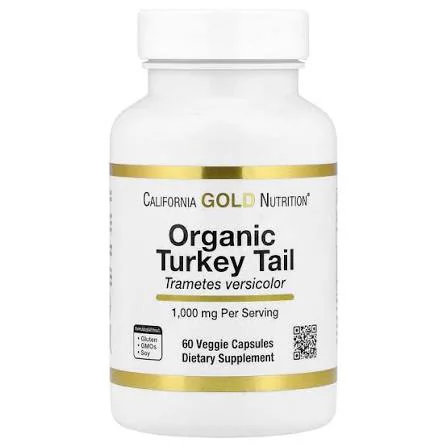 California Gold Nutrition Organic Turkey Tail Mushroom, 0.5 g, 60 Veggie Capsules