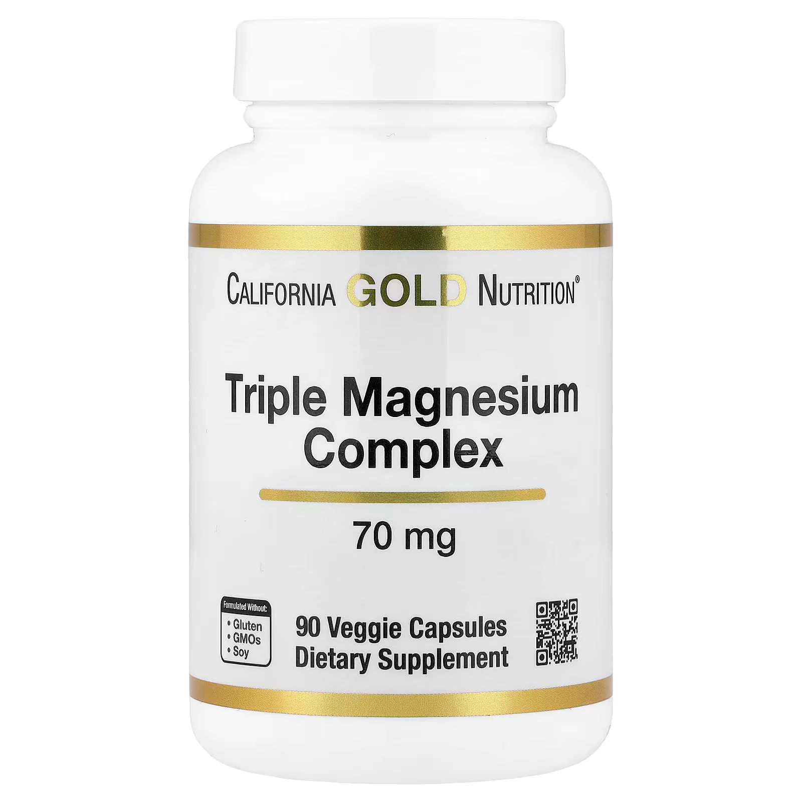 California Gold Nutrition Triple Magnesium Complex 70 mg 90 Veggie Capsules