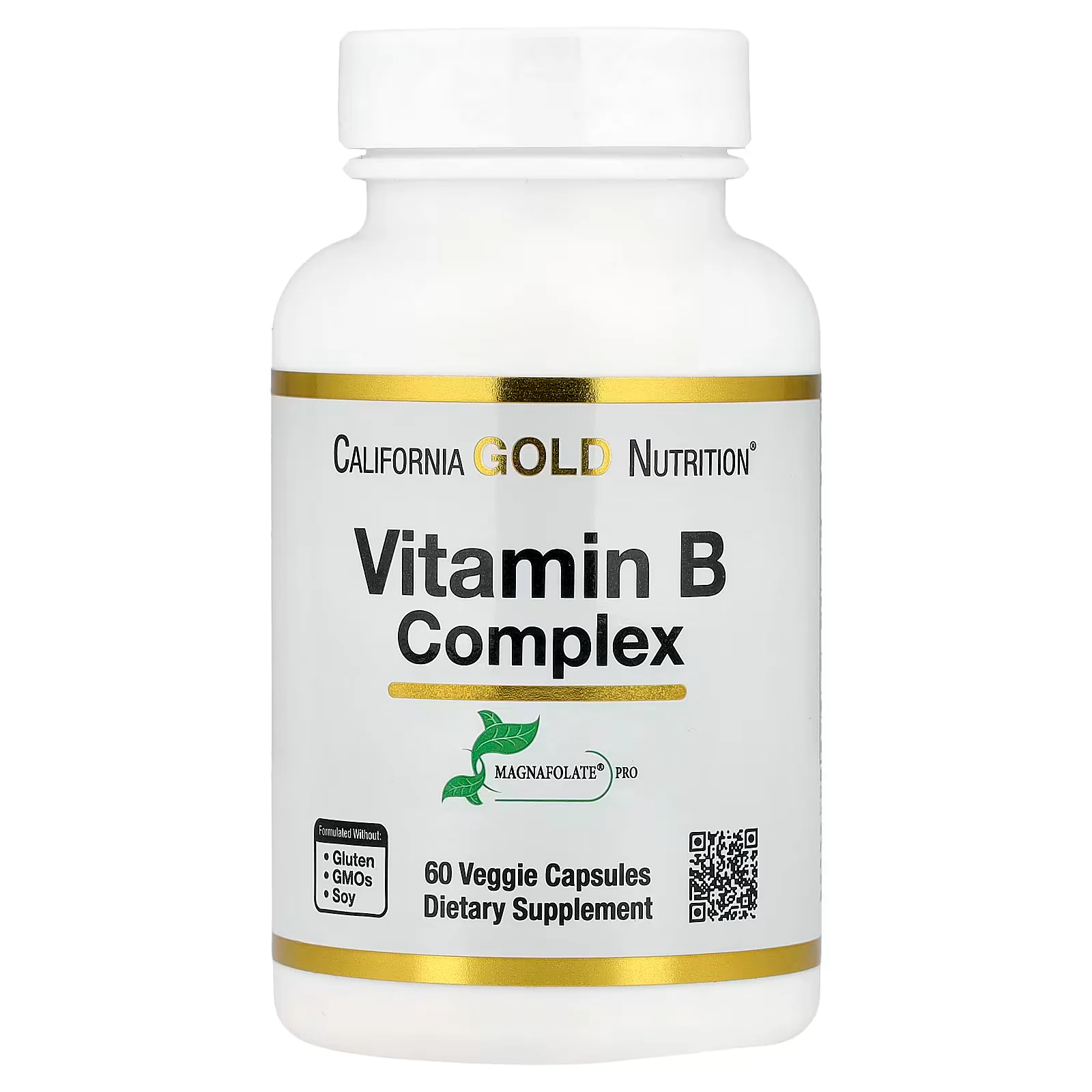 California Gold Nutrition Vitamin B Complex with Folate, Biotin, Pantothenic Acid & Vitamin B6, 60 Veggie Capsules