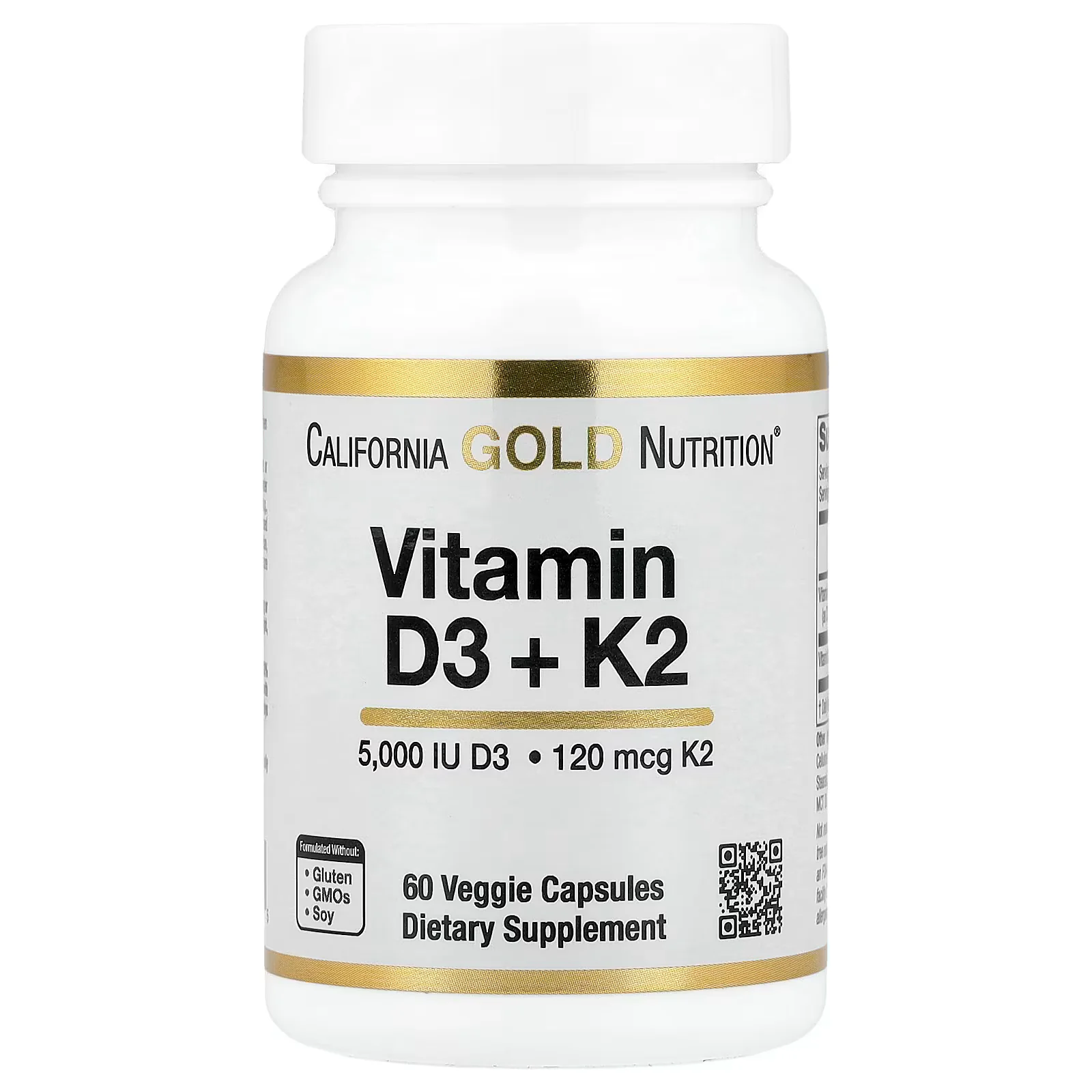 California Gold Nutrition Vitamin D3 + K2 as MK-7 Veggie Capsules