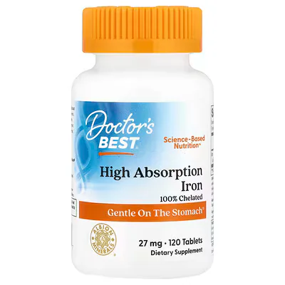 Doctor's Best High Absorption Iron 27mg Tablets