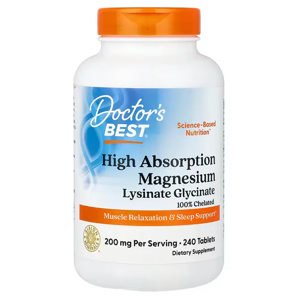 Doctor's Best High Absorption Magnesium Lysinate Glycinate, 240 Tablets (100 mg per Tablet)