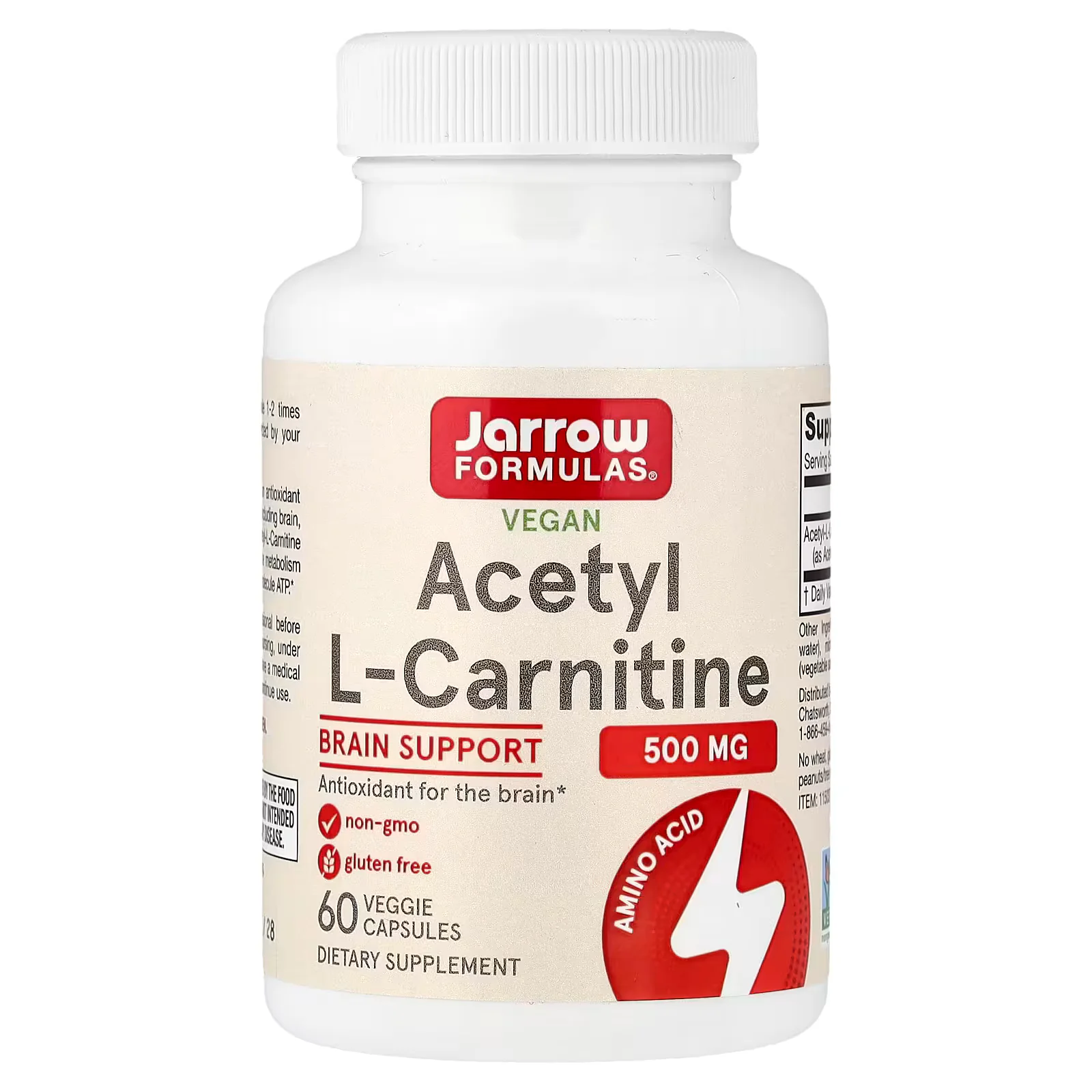 Jarrow Formulas Vegan Acetyl L-Carnitine 500mg Veggie Capsules