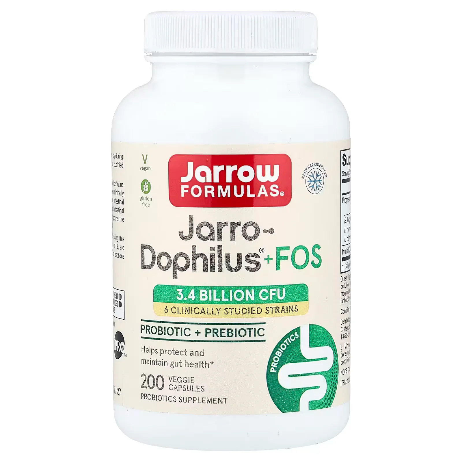 Jarrow Formulas Vegan Jarro-Dophilus Plus FOS Veggie Capsules